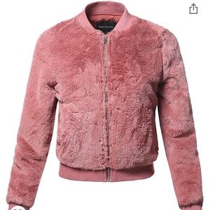 Love Tree Faux fur bomber jacket with pockets